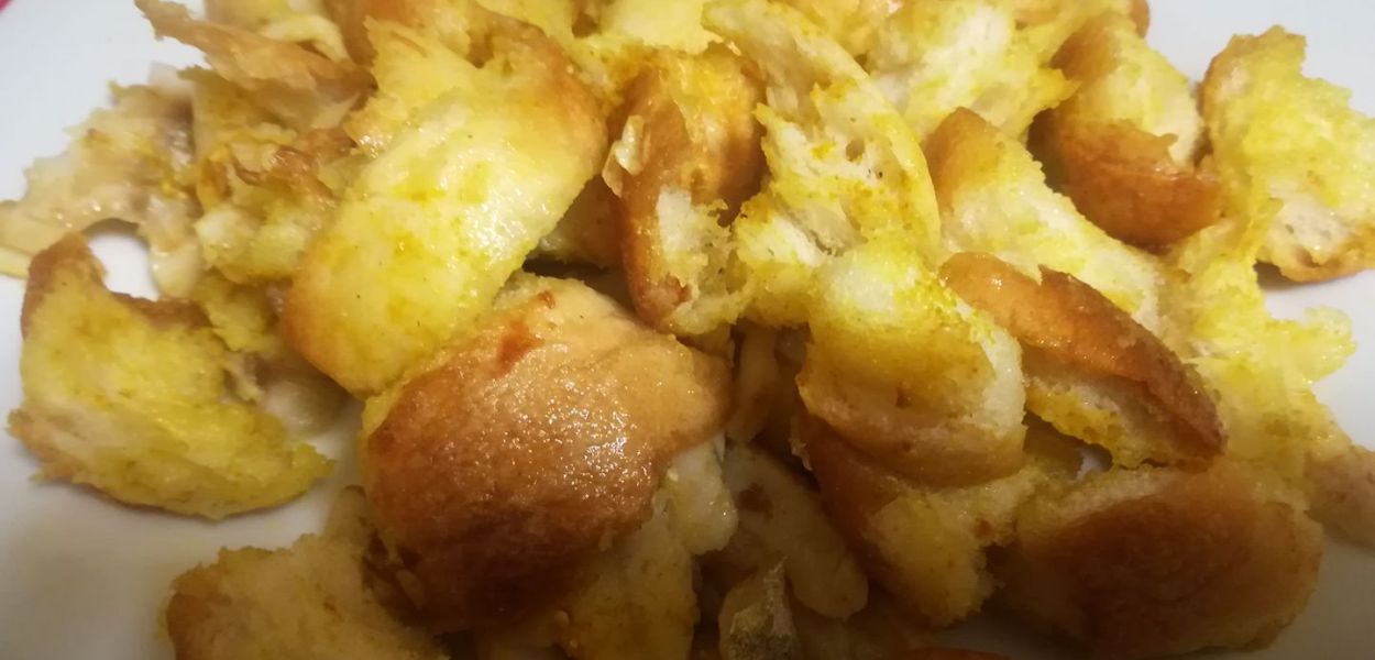 Pasticcio di pane e platessa al curry