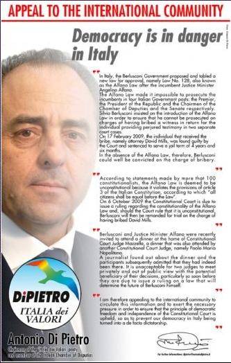 Di Pietro scrive all'Herald Tribune e al The Guardian