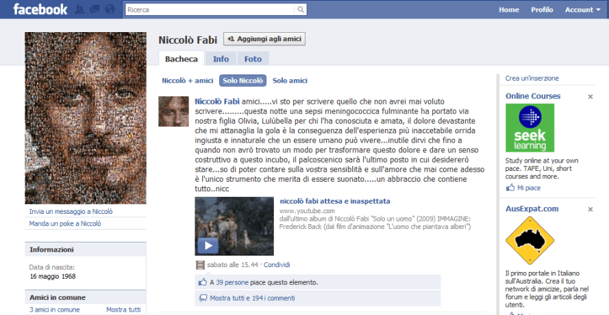 Muore figlia di Nicolo' Fabi