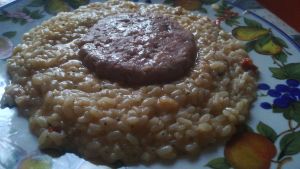 Medaglione di hamburger su risotto
