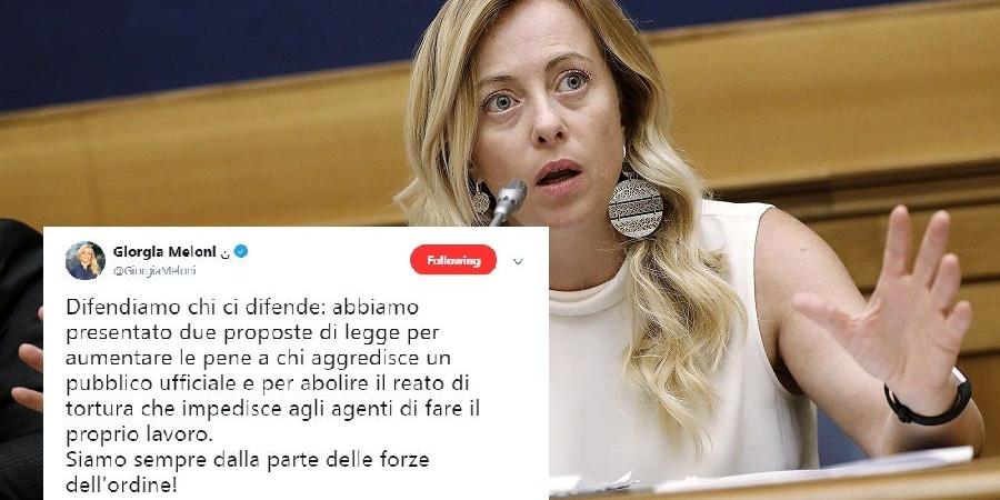 Meloni dichiara che il lavoro della polizia consiste nel torturare