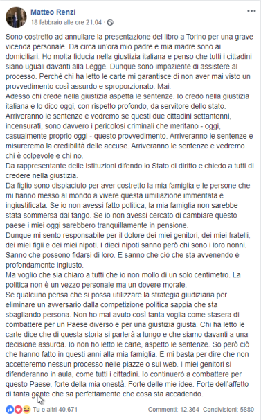 Tiziano Renzi e Laura Bovoli, genitori dell'ex premier Matteo, agli arresti domiciliari