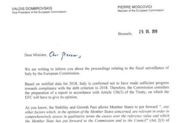 Ue invia all'Italia una lettera per sforamento deficit