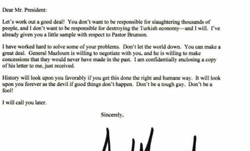 Donald Trump, la folle lettera a Erdogan