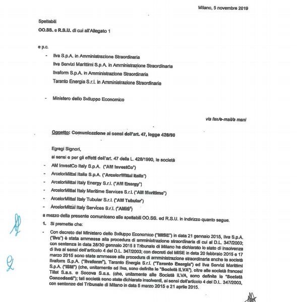 ArcelorMittal avvia la procedura per restituire ai commissari gli stabilimenti dell'ex Ilva