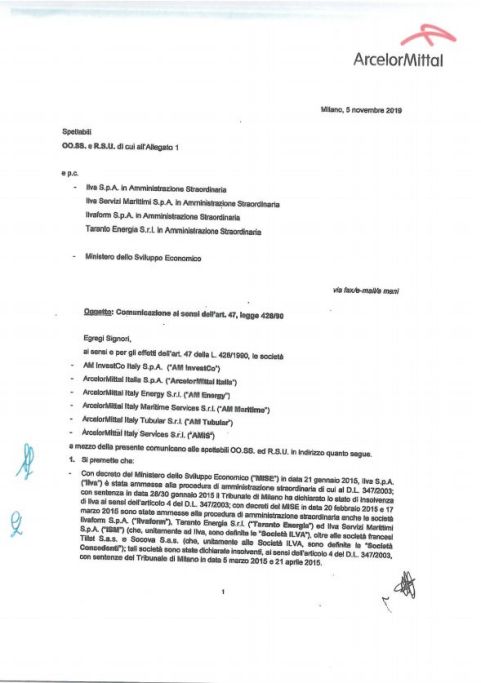 ArcelorMittal avvia la procedura per restituire ai commissari gli stabilimenti dell'ex Ilva
